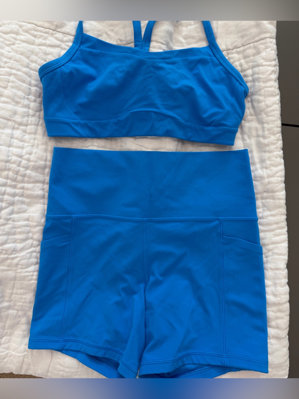 Athleta Bright Blue Set of 2 Pilates Yoga Shorts Bra